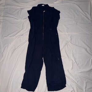 Nicole Miller Womens Blue Utility Zip-Front Jumpsuit